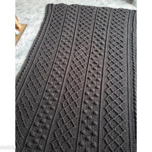 Dark Gray Fisherman Style Afghan Hand Crocheted in Dark Gray